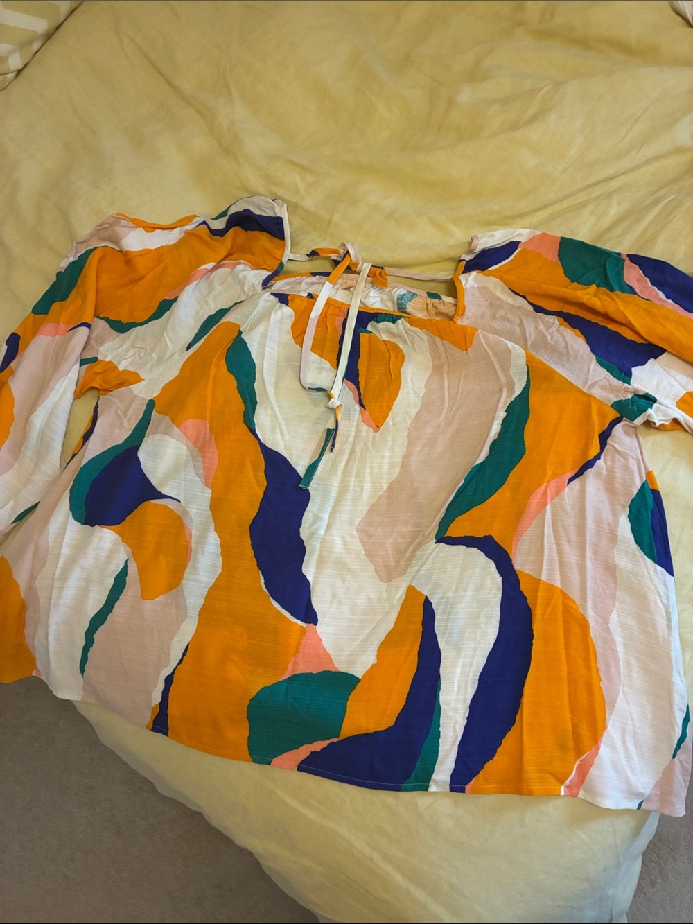 Multicolor Abstract Print Peasant Blouse